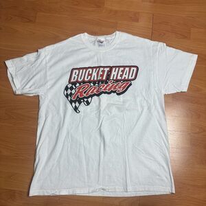 VTG BucketHead Racing Nascar Joke White Shirt Size XL Double Sided Print